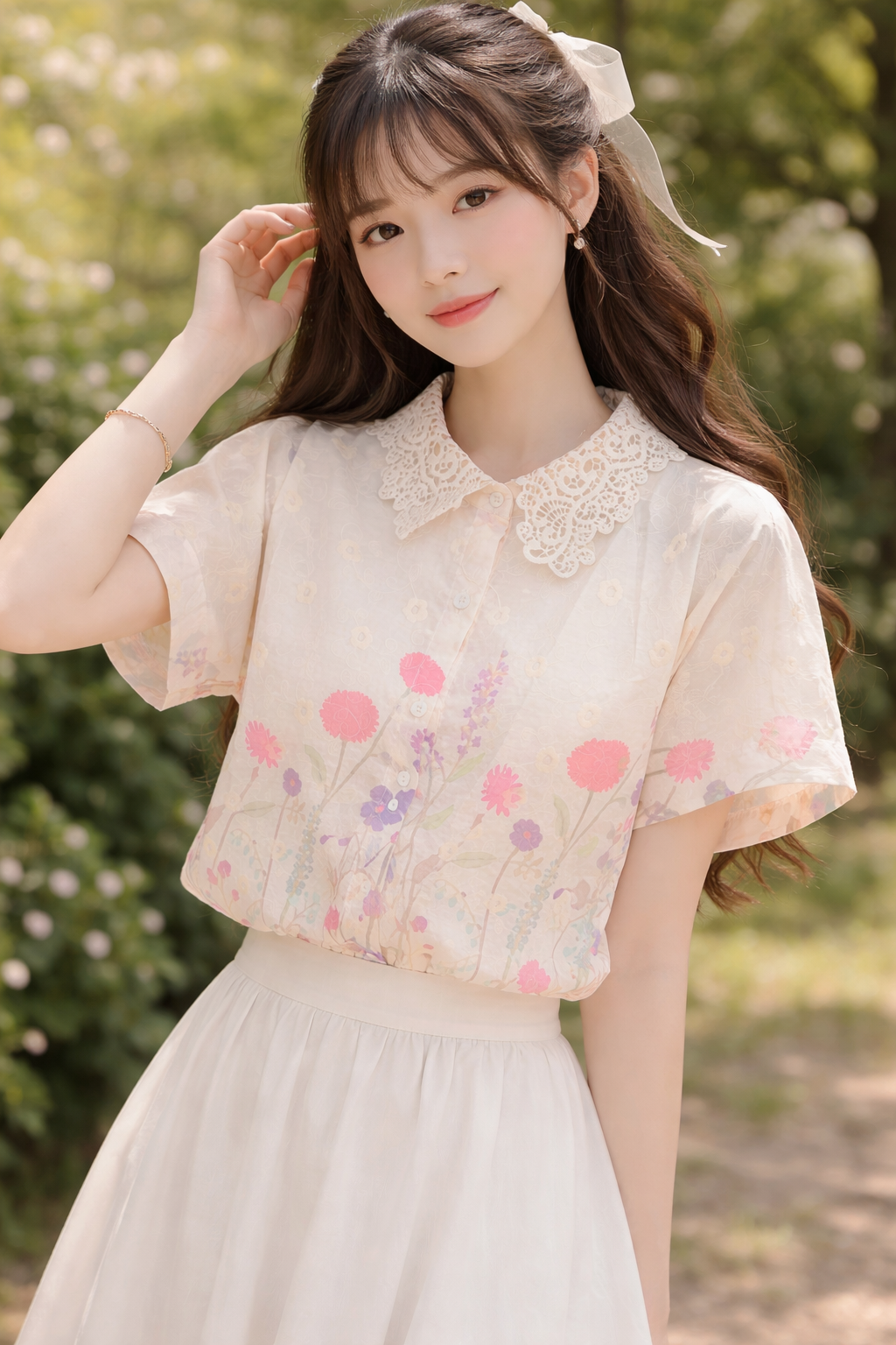 Vintage Floral Lace Collar Blouse